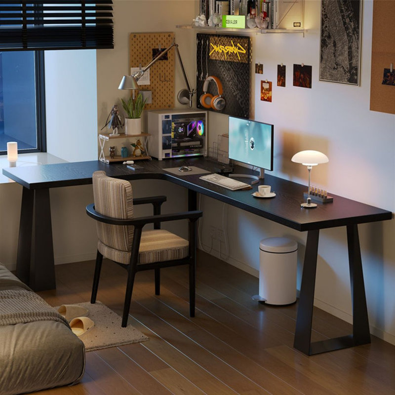Bureau d'angle moderne et simple en forme de L noir, Retour à gauche, H 29,53 po x l 62,99 po x P 39,37 po