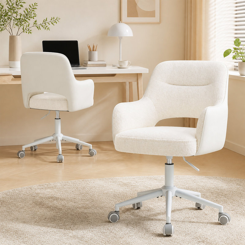 Brayden Studio Boucle Office Chair, White