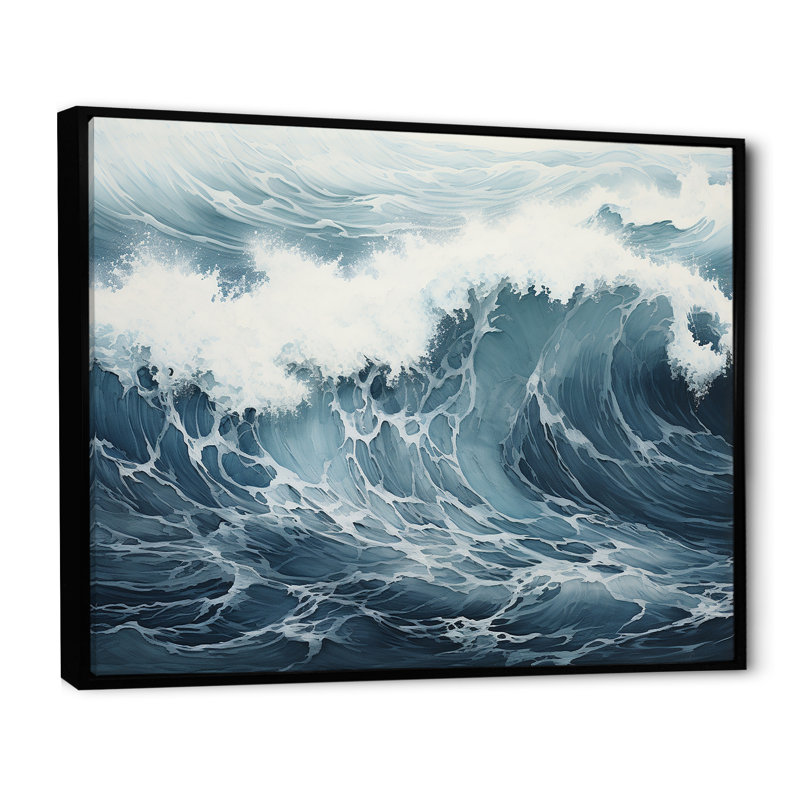Minimalisme océan tempête I sur toile, Cadre flottant noir, H 30 po x l 40 po