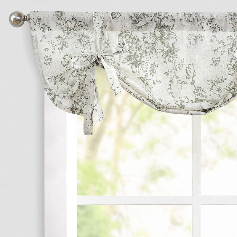 Floral Linen Tie Up Shade Valance, 42" W x 24" L, Green