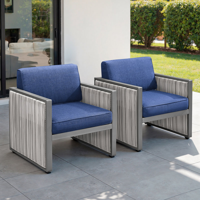 Trinie Andrejka Outdoor Patio Lounge Chair with Cushions (Set of 2), Blue