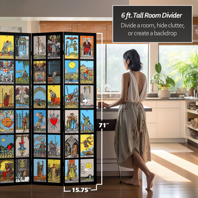 Mulfo Mystic Tarot Canvas Room Divider, 71" H x 47.25" W x 1" D