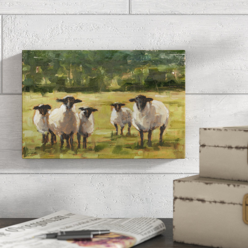 Babsy Sheep Family I - Painting, Wrapped Canvas, 20cm H x 30cm W