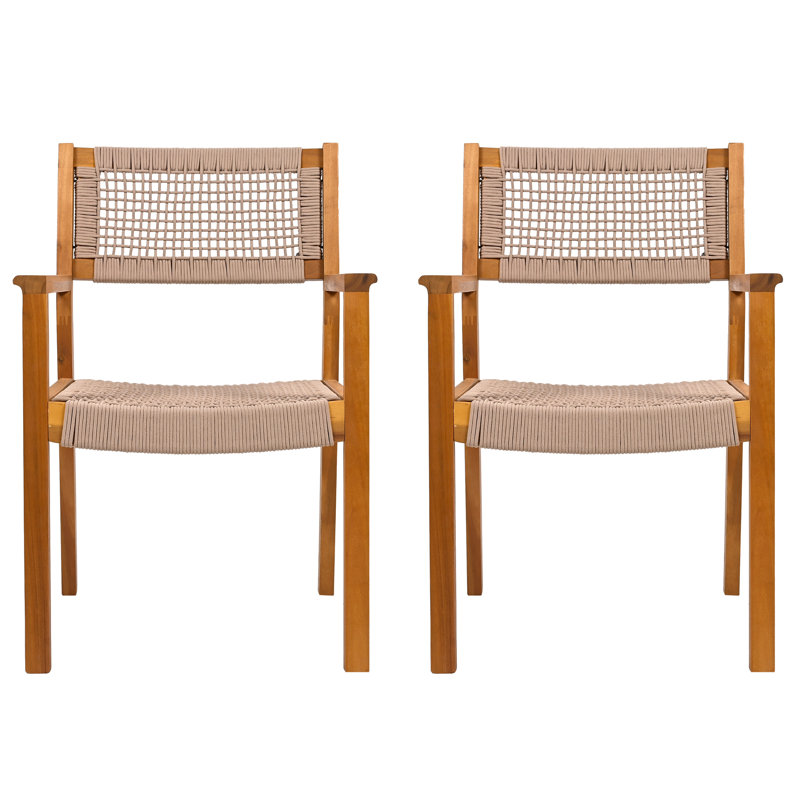 2 chaises de salle à manger tressées brunes - bois et corde