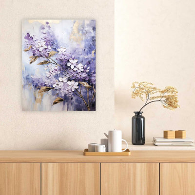 "Dreams of Lilac Bouquet", art mural en toile mauve et pastel doré 24 "x 32"