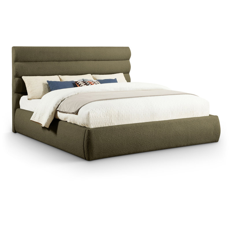 Lit en tissu Adam Boucle, Tissu bouclé olive, Très grand