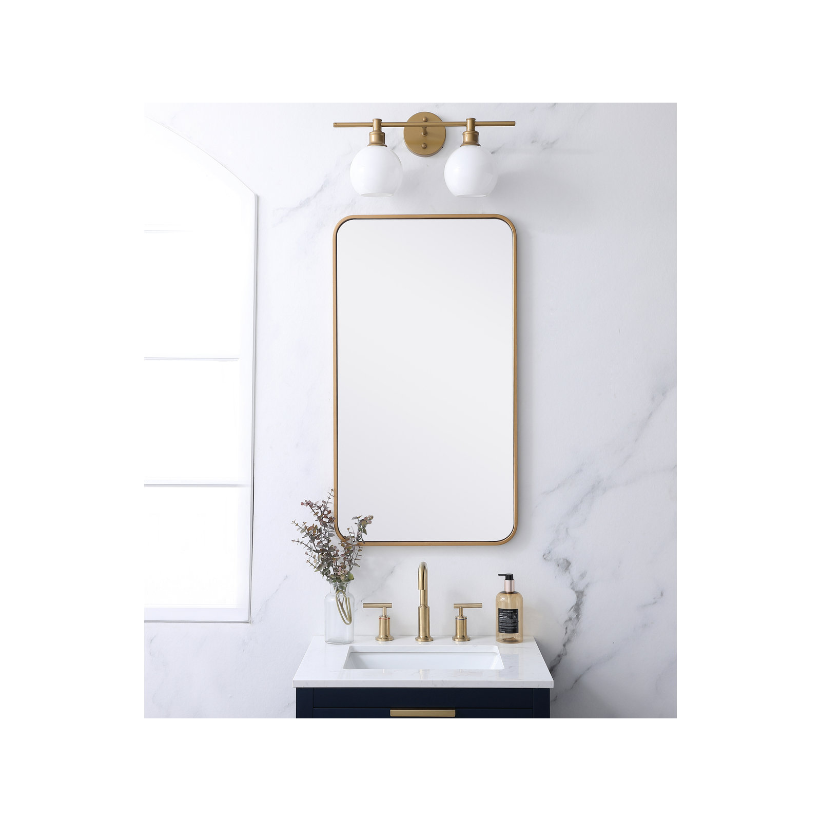 Sabine Metal Rounded Rectangle Wall Mirror, 36" x 20", Brass