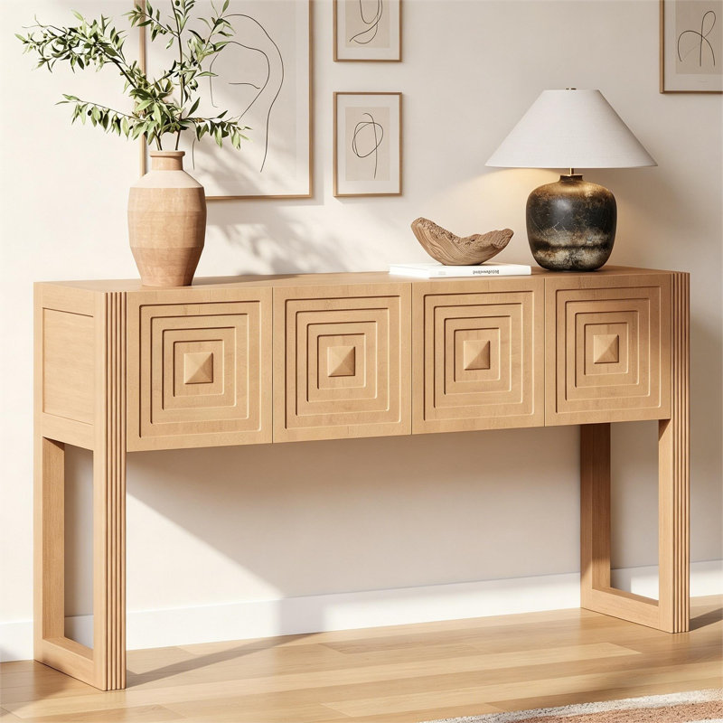 Modern Console Table with Drawers, Light Brown