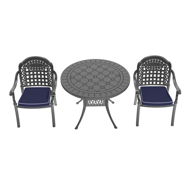 Ensemble 3 pièces de meubles de patio en aluminium coulé avec coussins, 3, H 28,35 po x l 39,37 po x P 39,37 po
