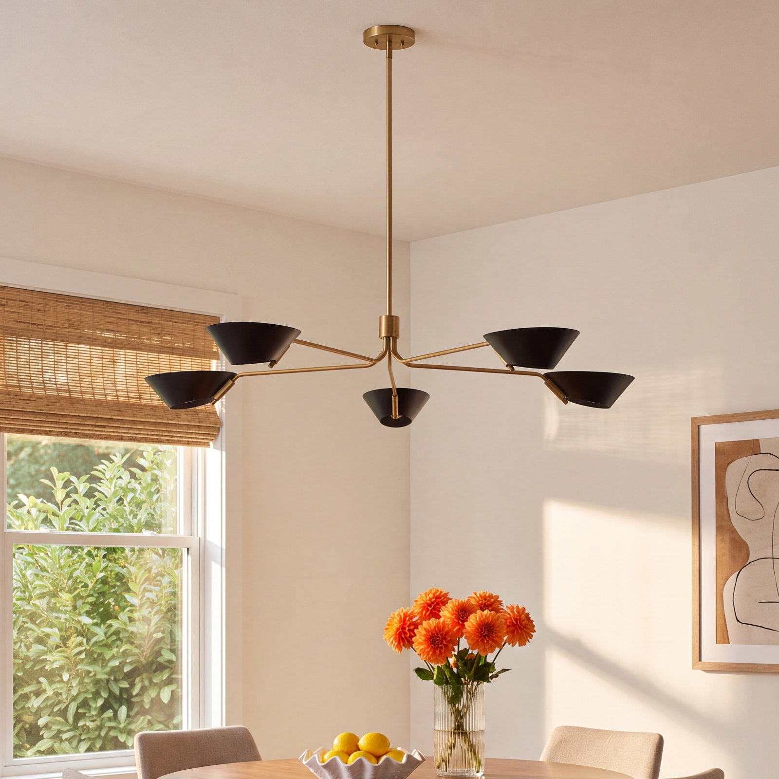 Sacramento 5 - Light Iron Chandelier, Patina Brass/Soft Black