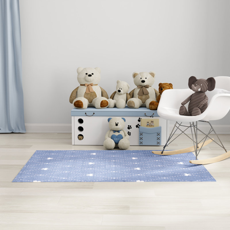 Arranjeet Machine Washable Blue Indoor Rug, Rectangle 3'5" x 5'