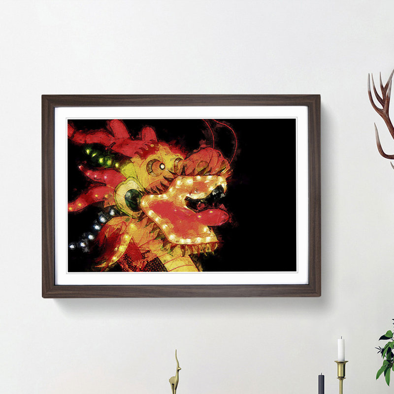Chinese Dragon - Picture Frame Painting Print, 48cm H x 65cm W x 2cm D, Walnut Framed