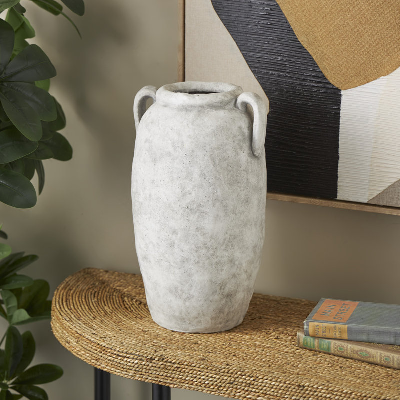 Cole And Ceramic Antique Style Textured Vase With Handles, White