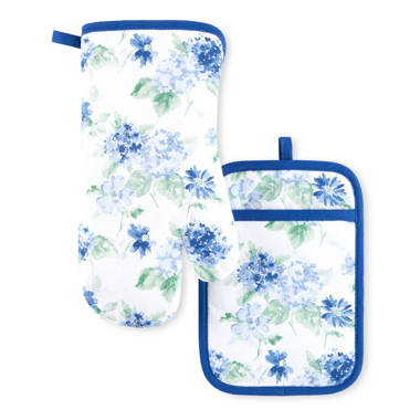 Martha Stewart Ditsy Floral Kitchen Towel Set 2- Pack 16X28, Grey/Navy  Blue/Aqua/White