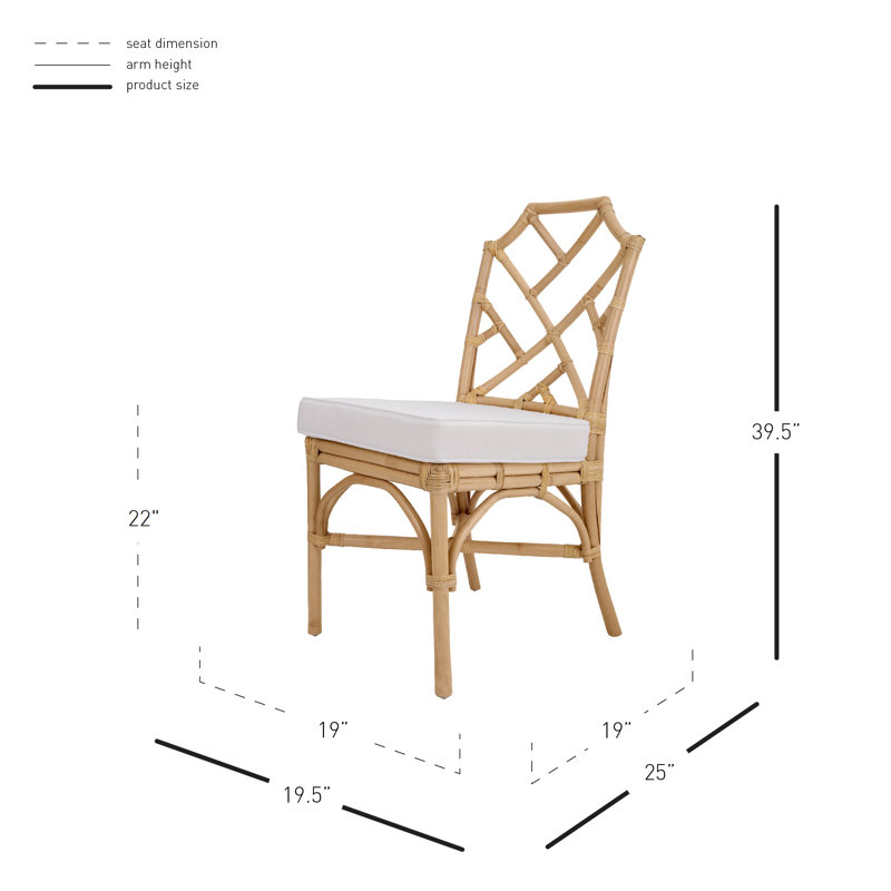 Natural Rattan Cross Back Side Chair with White Cushion