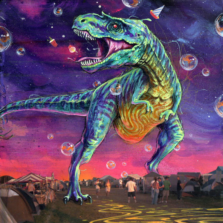 « festasaurus rex », peinture sur toile tendue, H 12 po x l 12 po x P 1,5 po