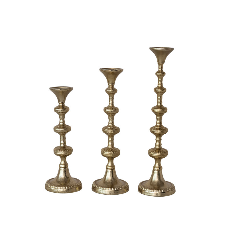 Gold Cast Aluminum Taper Holder Trio