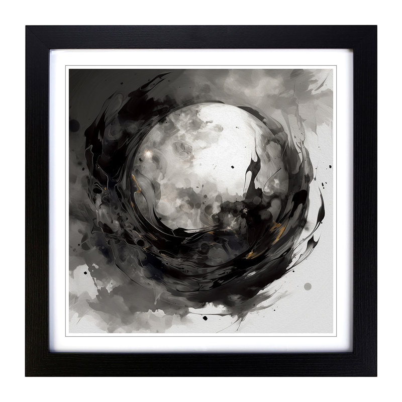 Moon Gestural Art No.1 - Framed Print, Black
