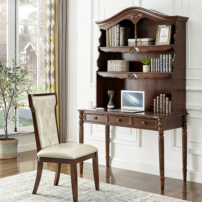 Walnut Rectangular Solid Wood Executive desk with drawers desk