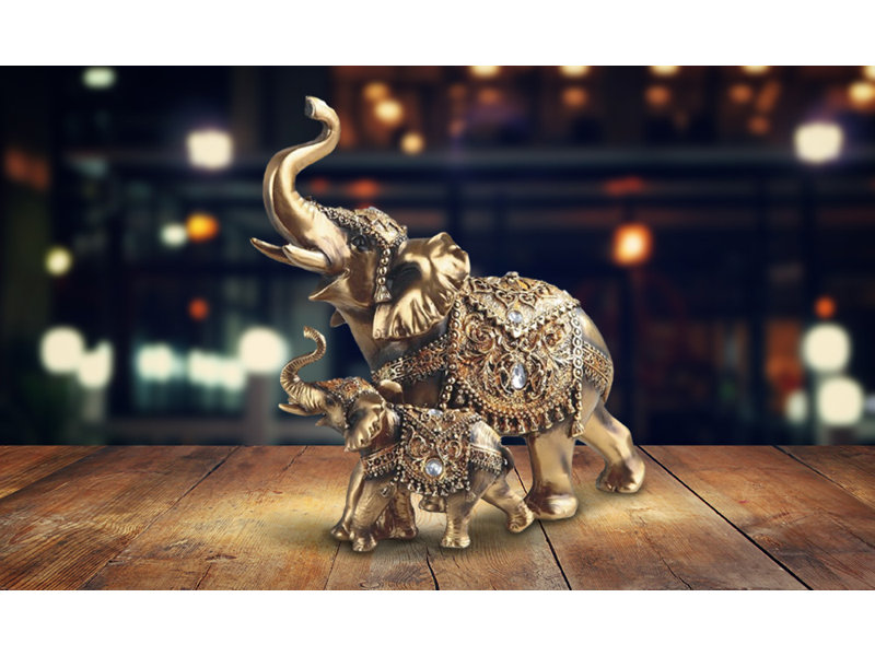Figurine éléphant et ourson 9,25 po