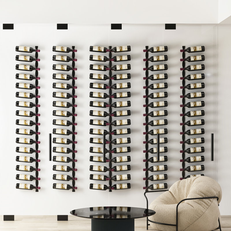 Lleucu 3-Bottle Helical Wall-Mounted Metal Wine Rack in Matte Black - 15", Right-Facing, Matte Black, 15" H x 13" W x 3.25" D