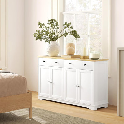 Modern Sideboard Buffet Cabinet With 4 Doors, 2 Drawers & Adjustable Shelves, White