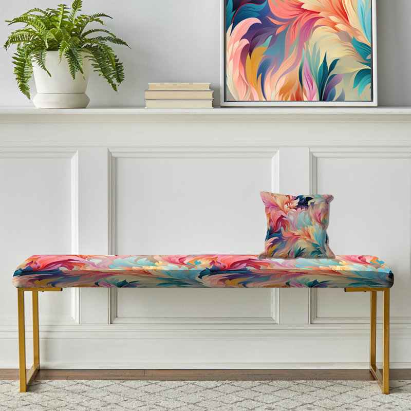 Colorful Ikat Artistry Whirl Mirage - Banc rembourré abstrait doré