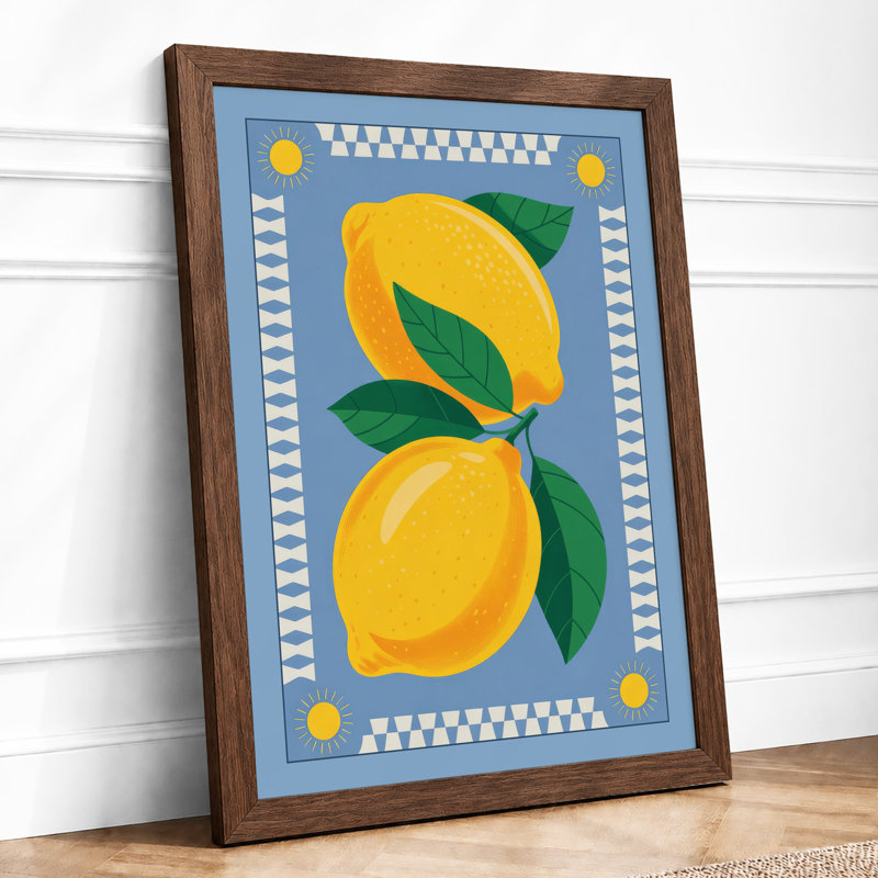Bright Lemons Boho - Framed Print, A4 - 29.7 x 21.0 cm, Walnut