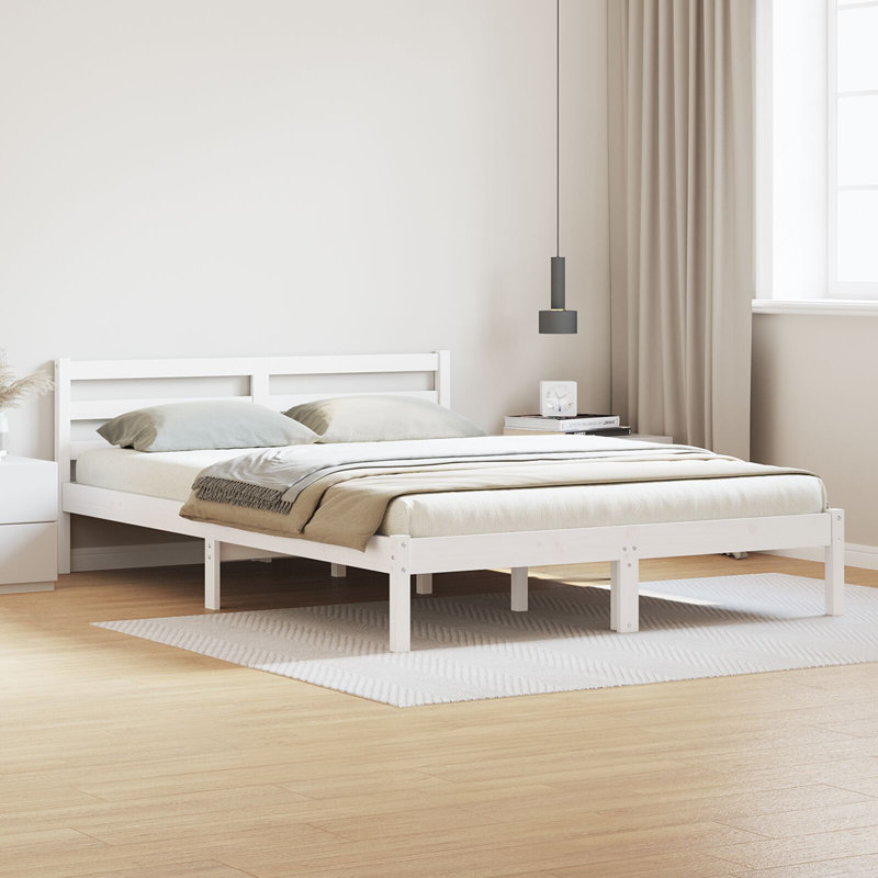 Bed Frame With Headboard Solid Wood Pine, 165.5 x 215.5 cm, White