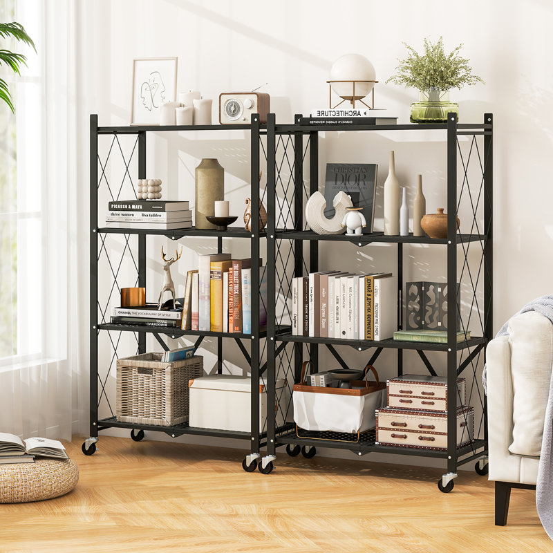  2 pièces étagère de rangement pliable à 4 niveaux avec 4 roues universelles pour la cuisine