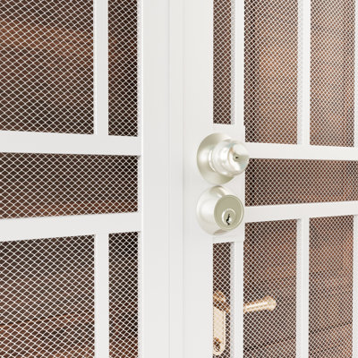 Security Screen Door – Perforated Mesh Steel with Rust-Resistant Finish and Dual-Bore, Reversible French Door in White With Lock