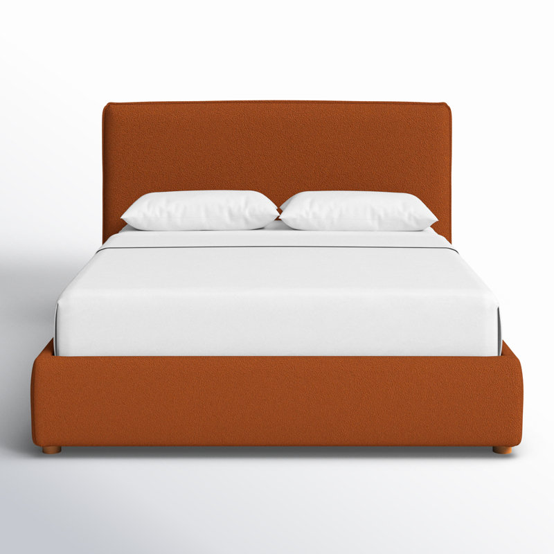 Callahan Upholstered Platform Bed, Queen, Rust Faux Sherpa