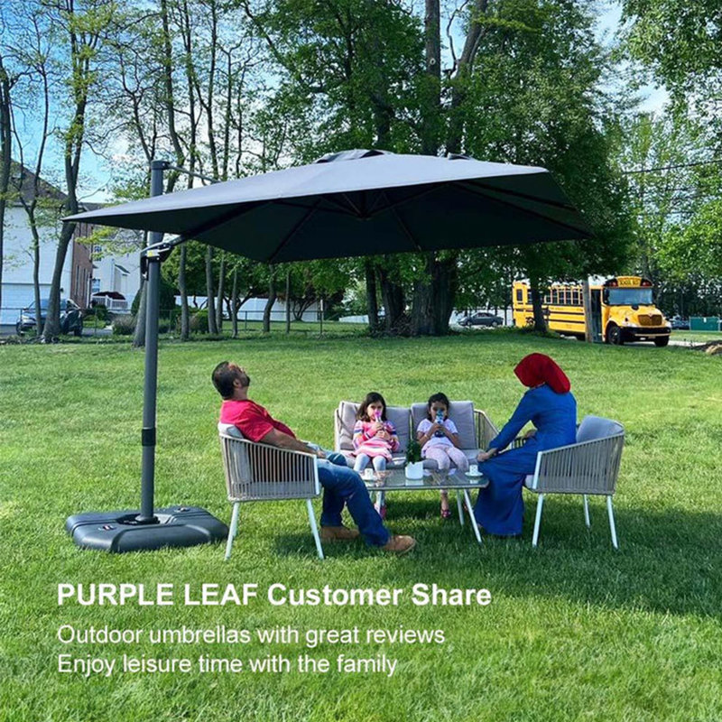 10' Square Large Cantilever Umbrella with Base and 60-degree Rotation, Grey
