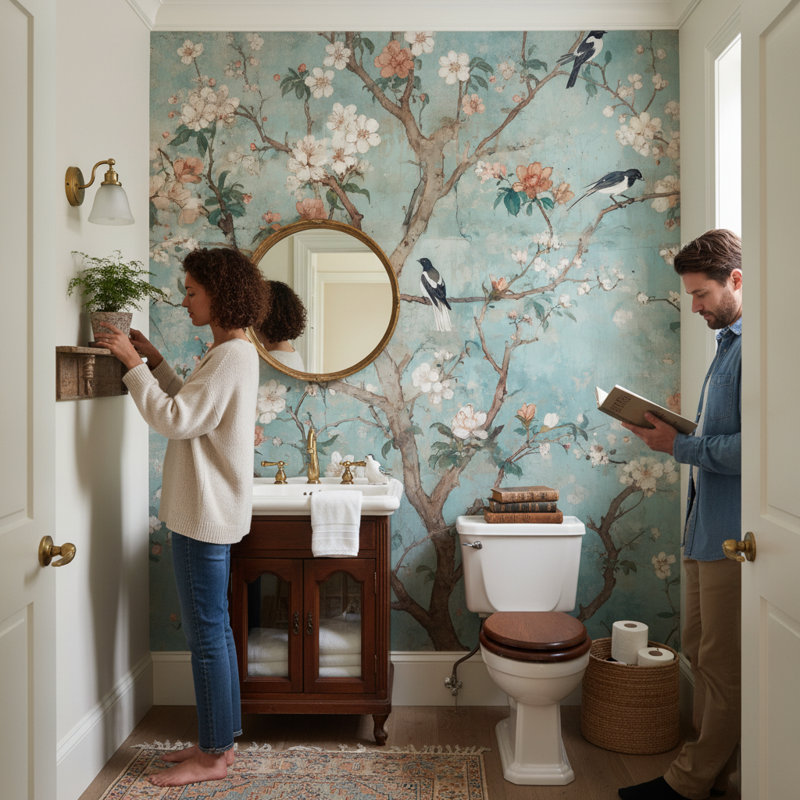 Papier peint floral rétro bleu sarcelle, 200 po L x 120 po L