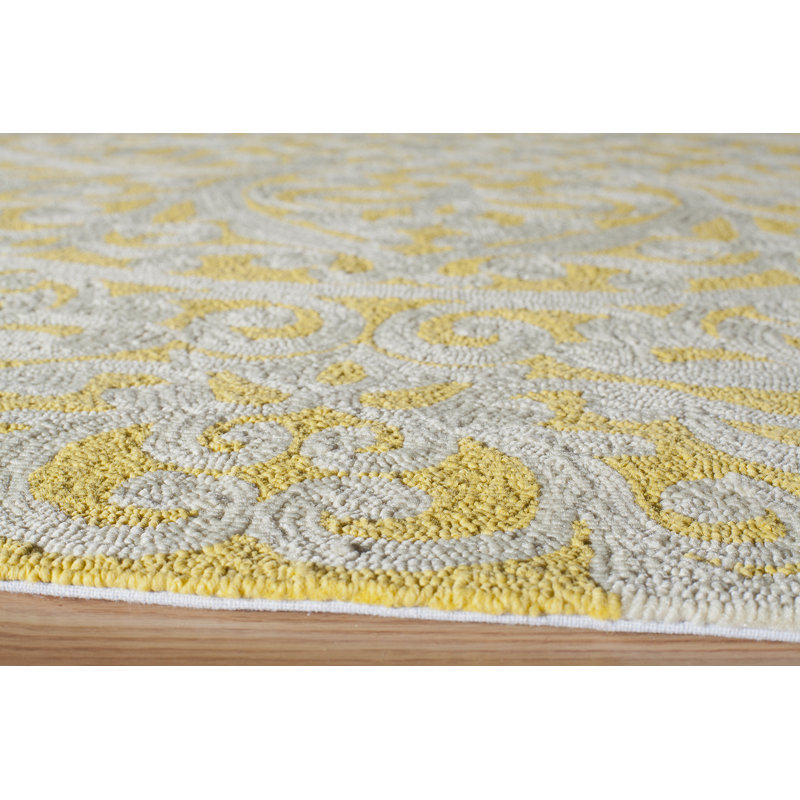 Tapis intérieur/extérieur jaune crocheté fait main oriental St James, Rectangle 2 pi x 3 pi