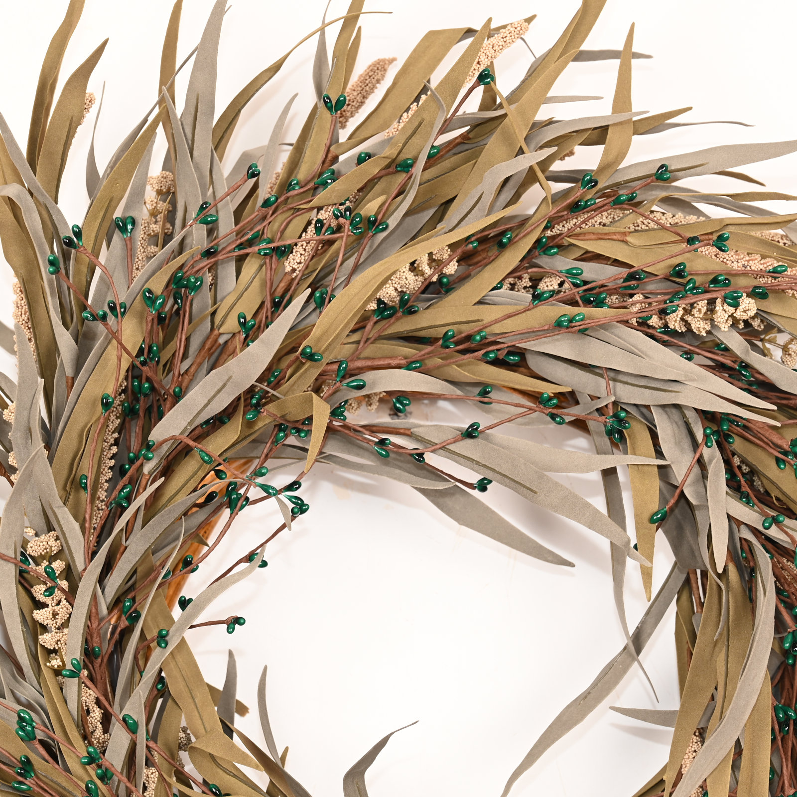 24" Grass, Berry Thanksgiving Wreath, Dark Green