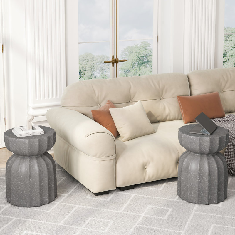 13" Modern Grey Waterproof Coffee Table And Side , 2Pc Cement, For Indoor Outdoor Use, Easy To Maintain Living Room Backyard,