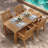 All Weather Rectangular HIPS Patio Dining Table Set for 4 with Arm Chairs 5 Piece Outdoor Furniture Set with Umbrella Hole Modern Plastic Outdoor Dining Sets-698425766-698425761