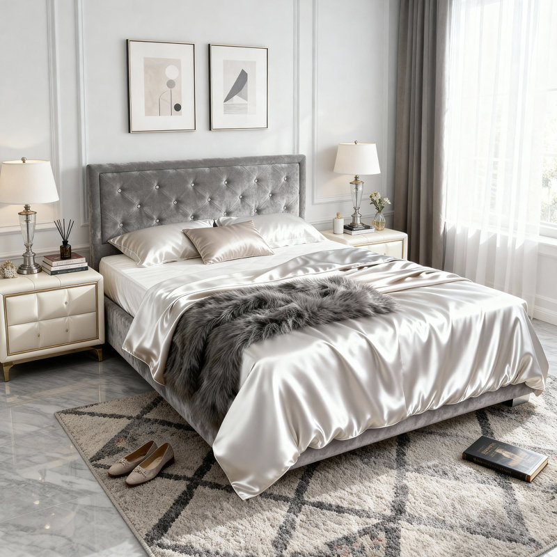 Upholstered Ottoman Storage Bed, Kingsize (5'), Silver