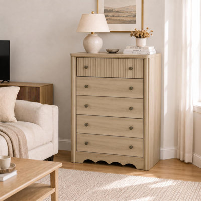 Commode 5 tiroirs cannelée pour chambre à coucher, maison de campagne