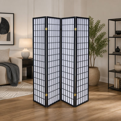 Cloison 4 panneaux Sartre avec espaces en bois d'hévéa durable.