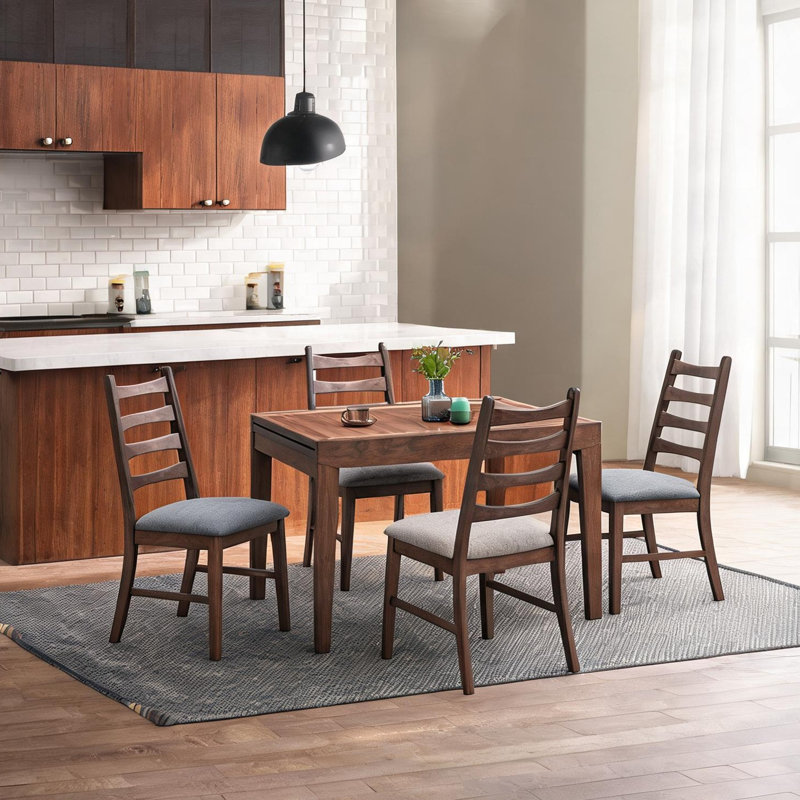 Ensemble de table de salle à manger extensible avec 4 chaises rembourrées Warm Brown