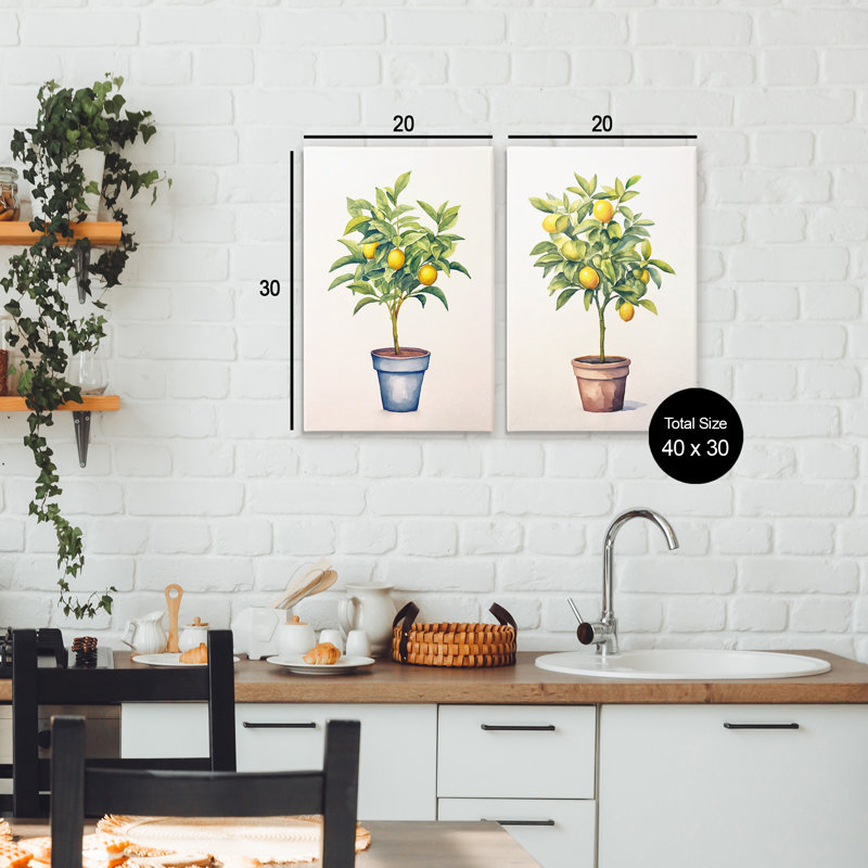 Ensemble de 2 toiles en pot d'agrumes et sérénade, design par Andrea Haase, H 30 po x l 20 po
