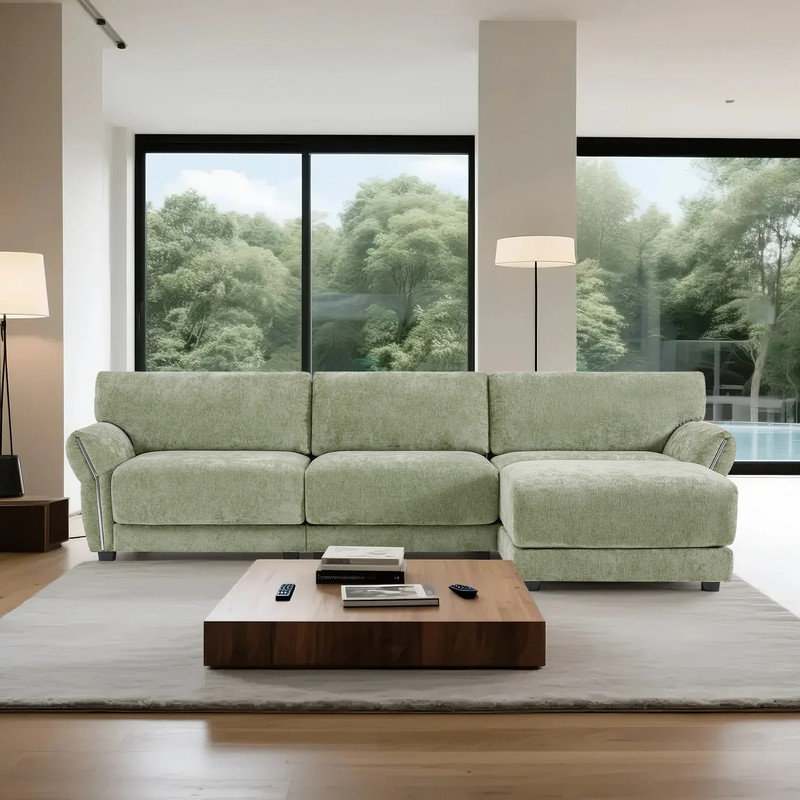 Canapé modulaire 110 po avec USB, charge de type C et repose-pieds mobile modulaire 110 po, Chenille verte