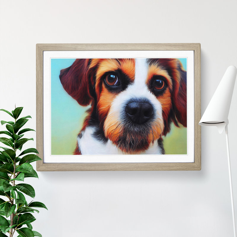 Dog Vol.8 - Single Picture Frame Print, 46cm H x 64cm W, Oak