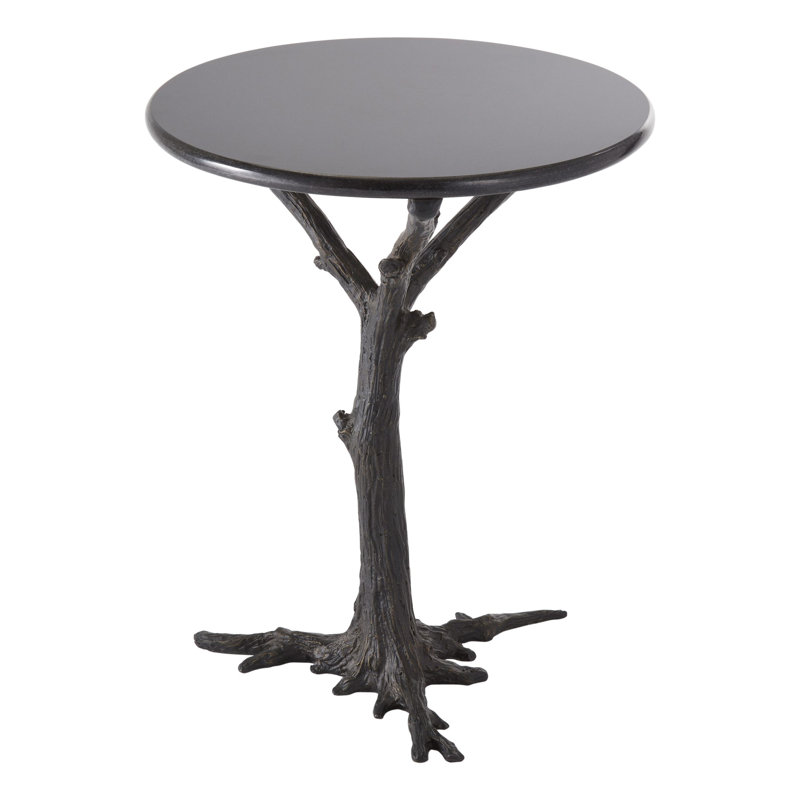 White Faux Bois Side Table, Black