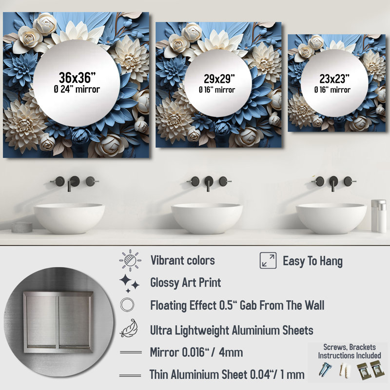 Kirshon - Mums Square Mirror Wall Decor For Bedroom, 29" x 29"