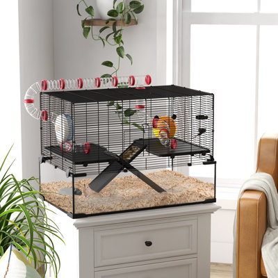 Extra Large 31" Hamster Tranquil Home With Tube Tunnel - Steel Built For Dwarf Hamster, , Gerbil Deep Glass Bottom, Water Bottle, Food Dish, Exercise Wheel Shelter Constructed Bowl,