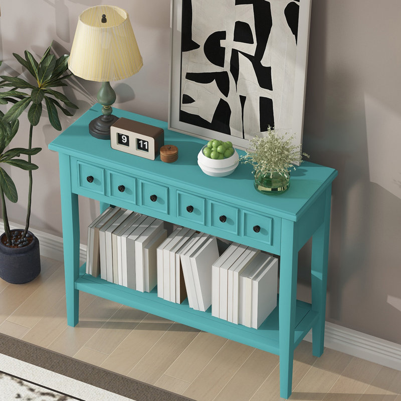 Table console 38,2 po Calila avec 2 tiroirs pour les entrées, les salons et les couloirs, Sarcelle