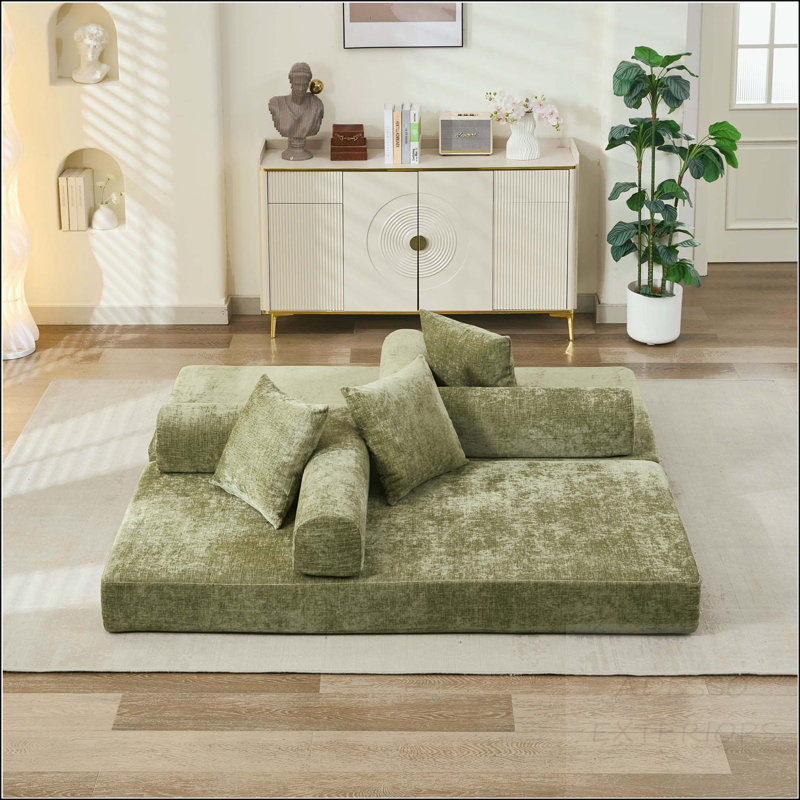 Canapé-lit convertible au sol avec accoudoirs, Chenille vert